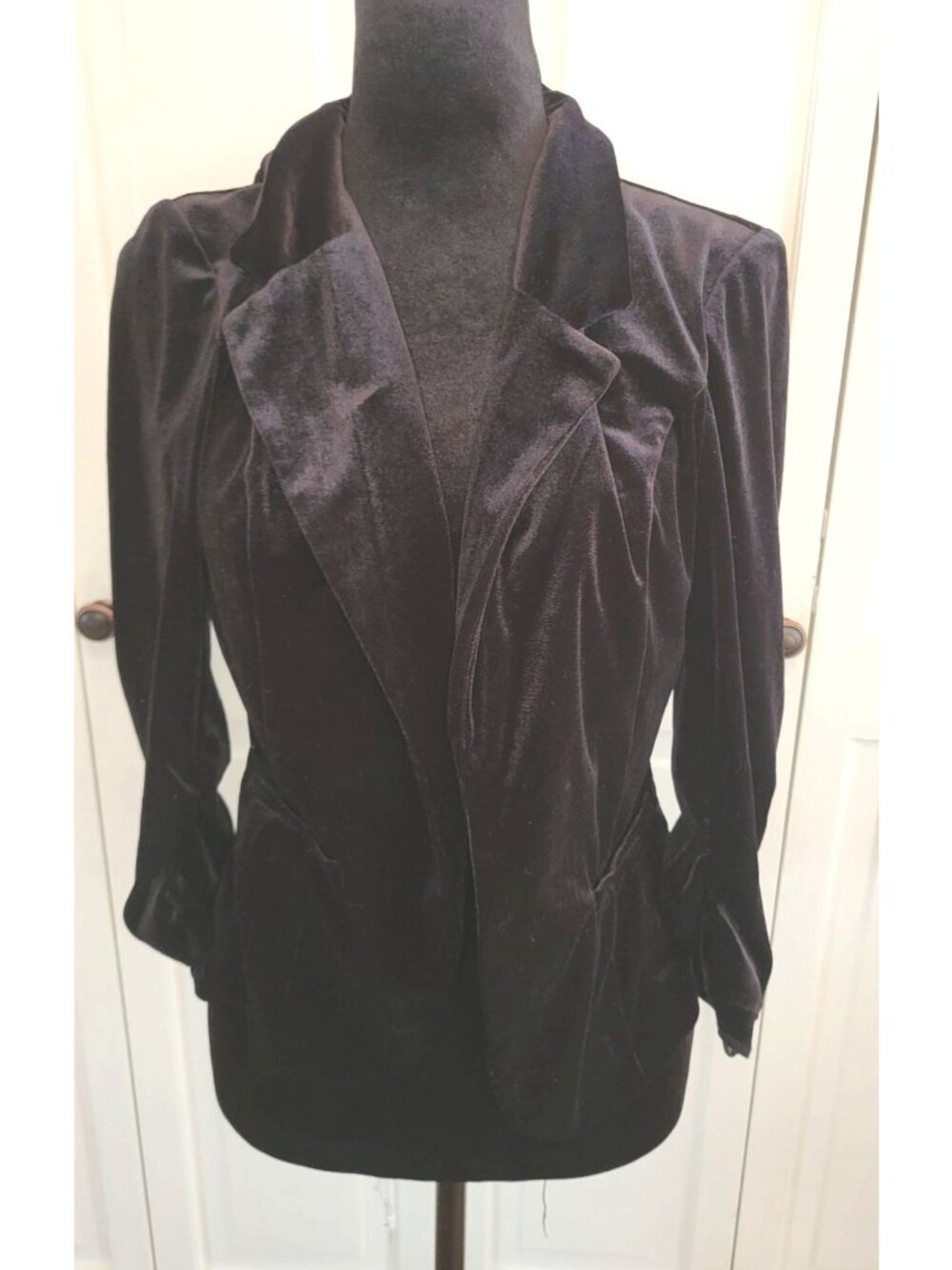 Candies L Black Velvet Cropped Fitted Blazer Scrunch Sleeves y2K Whimsygoth